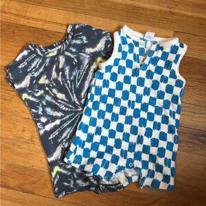 Old Navy Blue and White Checker Knit Baby Boy Romper 3-6 mo